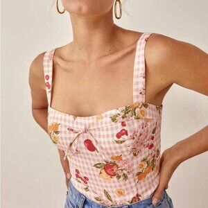 Reformation Chloe Linen Top Size 6 Fruit Picnic Summer Coquette Girl Sweet